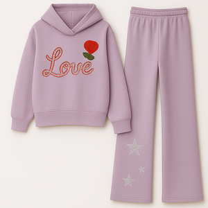 ชุดวอร์มฤดูหนาวของเด็กผู้หญิงชุดวิ่งมีฮู้ด3D พลอยเทียมสีซีดระบายอากาศได้ดีชุดวิ่งงานปักลายหินตามต้องการ - Product Image 3