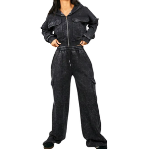 Survêtements délavés à l'acide pour femmes Design personnalisé en haute qualité 100% coton Sweatshirts à capuche Survêtement - Product Image 6