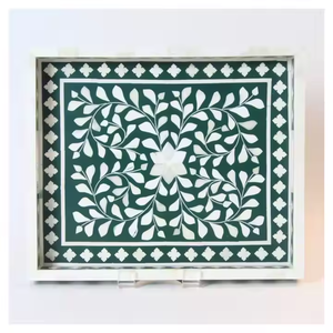 Bandeja con incrustaciones de hueso azul Bandeja rectangular Diseño floral Bandeja con incrustaciones de hueso azul Usos para hoteles y restaurantes con la mejor calidad - Product Image 3