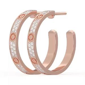 ต่างหูเม็ดเดี่ยวประดับเพชรสีขาวกุหลาบสีเหลือง18K สำหรับผู้หญิงเครื่องประดับฮิปฮอป - Product Image 4