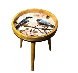 Blossom Birds Tabouret Table d'appoint en bois naturel Table d'appoint ronde en bois massif escabeau salon pieds en bois détachable pour support - Product Image 3