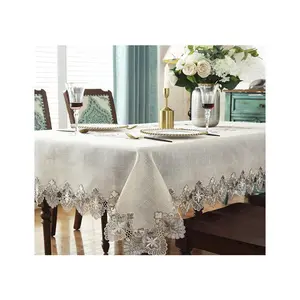 Polyester ve keten nakış kumaş masa örtüleri mutfak yemek parti için dantel masa örtüsü ile sehpa dekorasyon