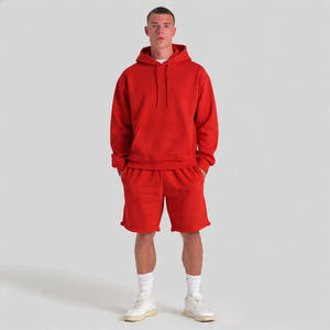 Conjunto de pantalones cortos para correr de algodón de lana 100% para hombre, ropa de calle de invierno, jersey con capucha, pantalones cortos para correr, conjunto de dos piezas para hombre - Product Image 3