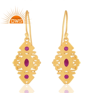Última Venta de plata de ley 925 18K chapado en oro Aventurina natural Cuarzo rojo Pendiente de piedras preciosas Demi Fabricante de joyería fina - Product Image 2