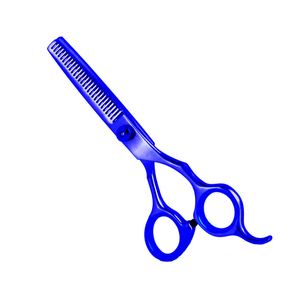 สีฟ้าเข้มมีดโกนขอบกรรไกรตัดผม 6 "กรรไกรผอมบางพร้อมที่วางนิ้วโลหะเหล็กผมกรรไกรผอมบาง - Product Image 1