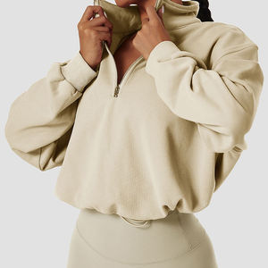 Suéter Deportivo de Cuello Alto para Mujer, Transpirable, Informal, Holgado, de Manga Larga, Top Corto con Cordón y Cremallera, para Correr al Aire Libre, Otoño - Product Image 3