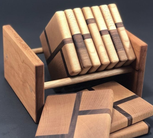 Sous-verres en bois élégants rustiques fabriqués à la main avec support Style classique pour la décoration de table à la maison avec verres en noyer - Product Image 3