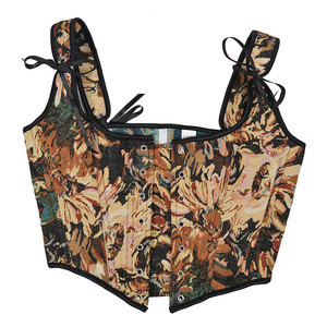 Gilet gainant rétro en gros avec broderie de chrysanthème à l'encre, style peinture à l'huile, superposé et à armature en os de poisson - Product Image 4