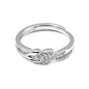 Anillo de Plata Elegante Zarkan con Diseño de Hoja y Corazón, Incrustaciones Micro Pavé, Talla Única, Moderno, Chapado en Oro y Rodio, Idea de Regalo a la Moda - Product Image 1