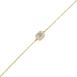 Dainty Square Design Shiny Baguette Stone <b>Charm</b> Bracelet Turkish Handmade Wholesale 925 Sterling Silver Jewelry - Product Image 4