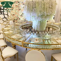 Table de réception de mariage en cristal demi-lune avec plateau en verre transparent pour événements festifs