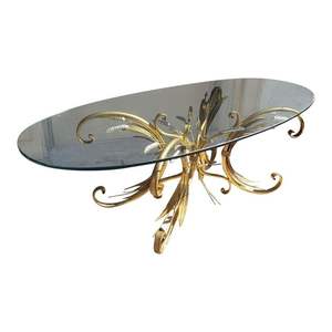 Mesa de centro de aluminio estilo boutique con base en forma de flor y tapa de vidrio plano diseñada para hogares modernos - Product Image 6