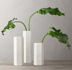 Nuevo diseño de costilla, jarrón de mármol cilíndrico de mesa, jarrón de porcelana de estilo breve moderno con mármol de alta calidad - Product Image 2