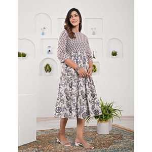 Vestido Estampado de Algodón Jaal Blanco Gris - Casual Elegante ODM Cintura Elástica Transpirable XS 5XL para el Día de San Valentín, Salidas a Club, Cualquier Día! - Product Image 3