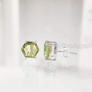 Pendientes de Botón para Mujer, Piedra Preciosa de Peridoto Natural, Piedra de Nacimiento de Agosto, Regalo de San Valentín, Joyería Hecha a Mano, Pendientes de Plata de Ley 925 - Product Image 4