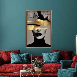 Abstract Woman Art: Gold Printed <b>Canvas</b> - Modern Wall Decor,GOLD <b>FRAMED</b> <b>CANVAS</b> - Product Image 1