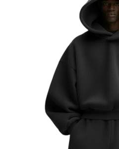 Mens Deep <b>Black</b> Fleece <b>Hoodie</b> And Loose Fit Jogger Tracksuit Set Winter Casual Pullover Hooded Sweatshirt Pants Streetwear - Product Image 3