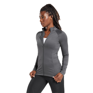 Fermeture éclair veste de sport couleur grise à manches longues femmes fermeture éclair Fitness Yoga veste hiver chaud haut de gymnastique vêtements de sport - Product Image 3