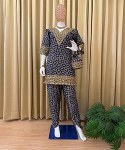 FANCY GEORGETTE BRODERIE SEQUENCE TRAVAIL TOP BAS AVEC DUPATTA FESTIVE WEAR PRIX DE GROS VÊTEMENT ETHNIQUE BLEU - Product Image 4