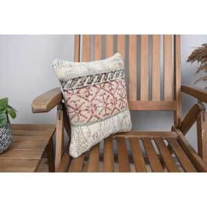 Luxury 14x14 Inch Beige Kilim Patchwork Wool <b>Pillow</b> Rustic Floral and Vintage Print <b>Throw</b> <b>Pillow</b> for Bedding Woven with Silk - Product Image 2