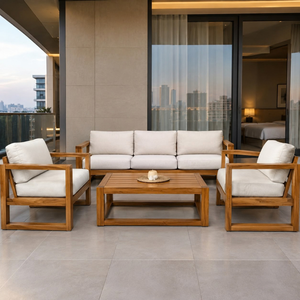 Juego de Sofás de Madera de Teca Sólida con Mesa de Centro Cuadrada para Patio Moderno, Hotel, Resort y Muebles de Salón - Product Image 4