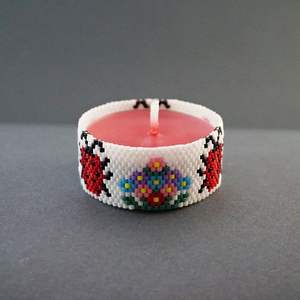 Bougeoirs photophore avec perles de rocaille et broderie perlée avec conceptions personnalisées Bougeoir avec perles de rocaille personnalisées pour bougies chauffe-plat - Product Image 2