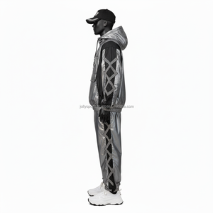 Ensemble coupe-vent réfléchissant de qualité supérieure de grande taille, survêtement en tissu polyester imperméable à panneau argenté, ensemble coupe-vent avec logo personnalisé - Product Image 5