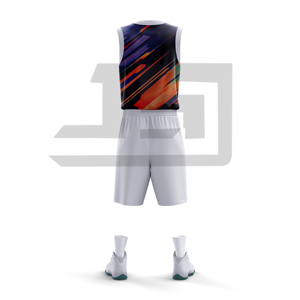 Ensemble de maillot et short de basketball personnalisé réversible, sublimé, respirant, tissu à séchage rapide, 100% polyester, ajustable, pour le sport - Product Image 3