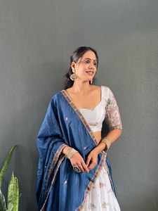 Tela Choli Chinon con Bordado Intenso, Reversible, para Fiestas, Todas las Temporadas, Tela de Lehenga Choli sin Coser, Seda - Product Image 5