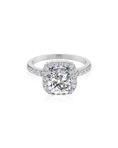 1.5ct Lab Grown Diamond <b>Cushion</b> and Round Shape Solitaire Halo with Accent Engagement <b>Ring</b> E VS Clarity in 14K White Gold - Product Image 2