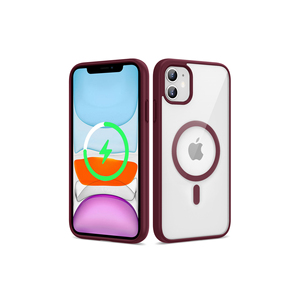 Coque en silicone rouge foncé compatible MagSafe pour iPhone 11/14 Plus, recharge sans fil, silicone souple avec placage pour téléphone portable - Product Image 1