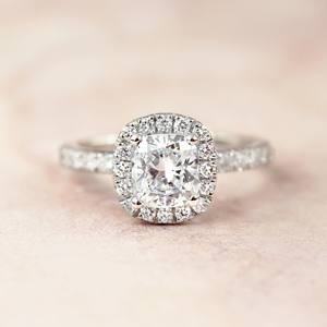 8mm Cushion Cut Diamond Engagement <b>Ring</b> | Sterling Silver 18K Gold Plated Double Halo Pave Band | Bridal Wedding Fine Jewelry - Product Image 1