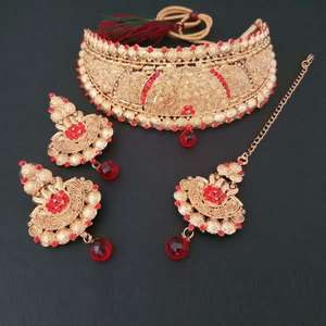 Kriaa 24K Gold Plated Copper Maang Tikka and <b>Necklace</b> <b>Set</b> Fine <b>Bridal</b> Jewelry-FBD0007A - Product Image 1