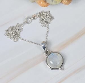 Rainbow Moonstone 925 เงินสเตอร์ลิงอัญมณีจี้ห่วงโซ่ W/หรือ W/o เครื่องประดับทําด้วยมือเดือนมิถุนายน Birthstone ของขวัญวันเกิด - Product Image 3