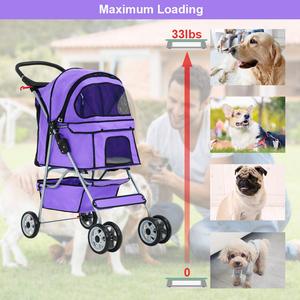 Poussette pour animaux de compagnie à poignée ergonomique TH-PPS-035 pliable avec fermeture à glissière et côtés en maille respirante pour le voyage - Product Image 6