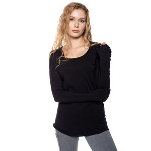 เสื้อผู้หญิงแขนยาวผ้าสแปนเด็กซ์/โมดอล ทรงปกติ คอทรงโอ ชายเสื้อแบบดิบ รูระบายอากาศ คุณภาพสูง - Product Image 4