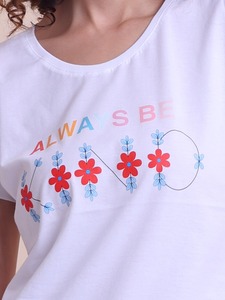 Camiseta de media manga con cuello estampado elegante y elegante de ODM Supply, cómoda Lona de moda para el verano, camisetas de talla grande para mujer - Product Image 3