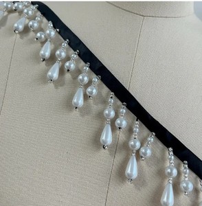 Adorno de Perlas en Forma de Lágrima Color Marfil con Patrón de Onda Colgante, Adorno de Borlas, Adorno de Flecos para Decoración del Hogar, Cubierta para Pantalla de Lámpara - Product Image 1