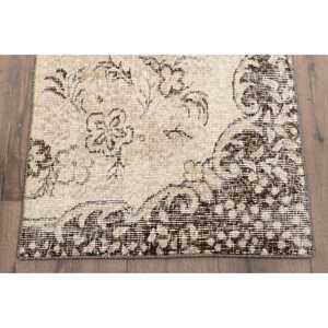 Turkish <b>Wool</b> Small Rug 2x5 ft (62x151 Cm) Vintage <b>Brown</b> Moroccan Patchwork Rug with Latex Backing - Product Image 2