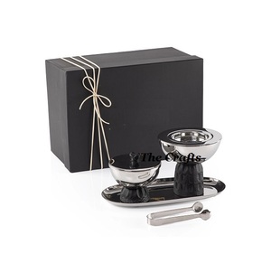 Stainless Steel & Wood Religious <b>Bakhoor</b> Burner with <b>Oud</b> Box and Tray Silver and Gold Color Traditional Design - Product Image 3