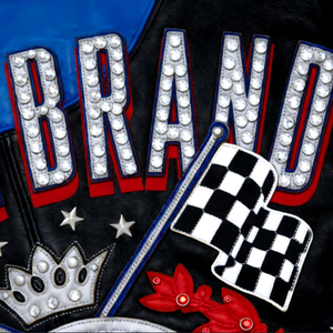 Chaqueta Bomber Letterman Extra Grande Personalizada de Cuero Genuino con Cremallera, Chaqueta Premium con Bordado de Diamantes de Imitación para Motociclismo de Invierno - Product Image 3