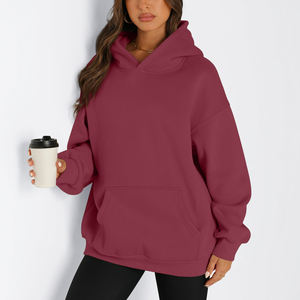 Sudaderas con capucha holgadas de alta calidad para mujer, ropa deportiva para gimnasio, sudaderas con capucha de mujer de gran tamaño transpirables lisas con hombros caídos de lana - Product Image 2