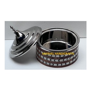 Luxury Mother of Pearl Inlay Wooden Casserole with Stainless Steel Hotpot | Food Warmer <b>Serving</b> <b>Dish</b> Home Decor Cookware <b>Set</b> - Product Image 2