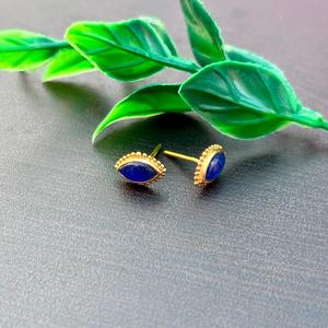 Elegant Women's <b>Handmade</b> Elegant Blue Sapphire Stud <b>Earrings</b> Natural Blue Sapphire Gold Plated Wholesale Gemstone Jewelry - Product Image 3