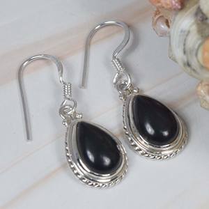 Joyería fina personalizada para mujer, bisel de ónix negro Natural, declaración de ajuste, pendiente de piedra natal de Julio, Pendientes colgantes de pera y piedras preciosas - Product Image 1