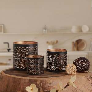 Set of Three Metal <b>Tealight</b> <b>Candle</b> Votive Black & Gold Color Use for Wedding and Party Decoration Handicrafts - Product Image 1