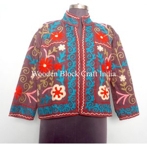 Custom handMade Embroidered Suzani Woven <b>Wool</b> Jackets with Cotton Filled Artisan Craftsmanship Windproof Multi Coloured jacket - Product Image 5