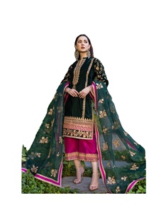 Indien pakistanais dernière robe de soirée de mariage formelle travail à la main soie coton lin costume avec velours brodé pierre vente chaude - Product Image 1