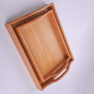 Juego de 2 bandejas de madera de haya con asas ovaladas - Bandejas de madera maciza - Platos de madera natural premium para desayuno y café - Product Image 3