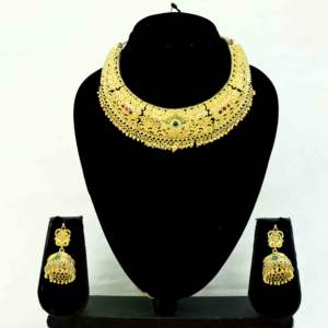 Vente en gros de colliers et de boucles d'oreilles traditionnels en or plaqué or 14K, 18K, 24K pour femmes, design floral, bijoux en laiton doré tendance - Product Image 2